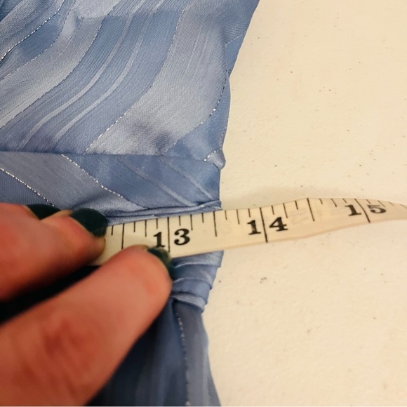 MAC DUGGAL tie neck halter tiered gown maxi dress light blue metallic formal 4 - Picture 12 of 13